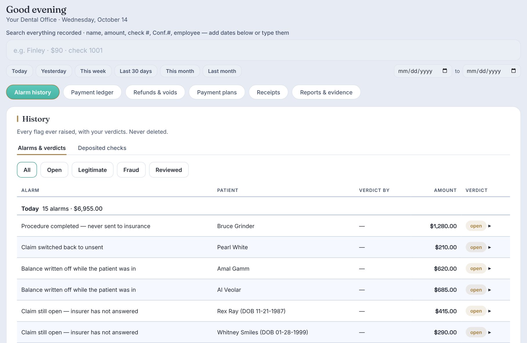 Audit and search screen